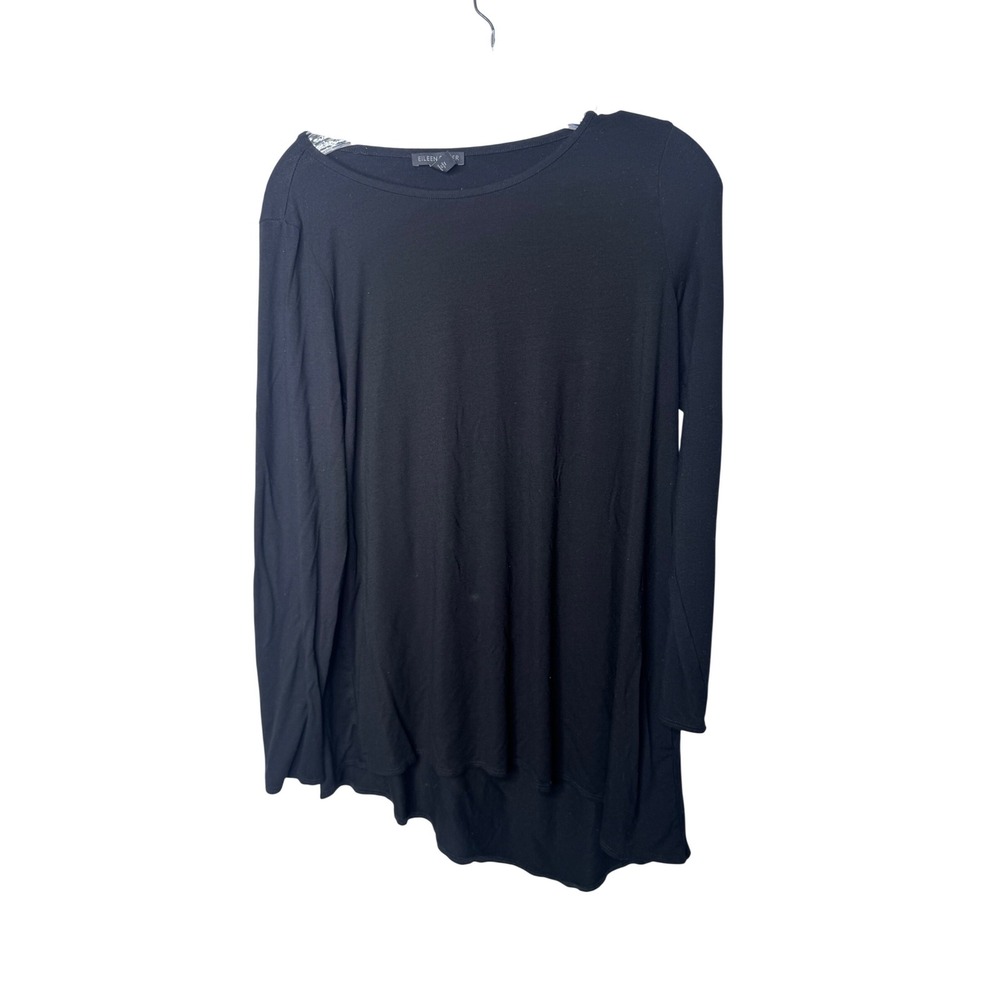 Eileen Fisher Black Viscose Spandex Jersey‎ Long Sleeve High Low Tunic Top M